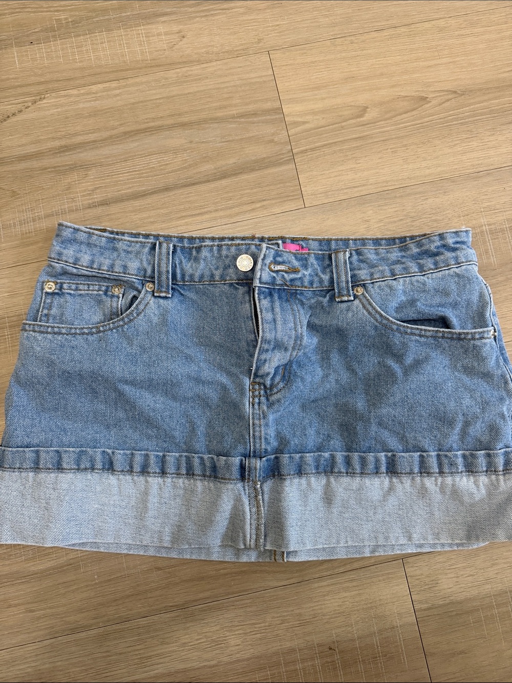Edikted Blue Denim Wrap Over Mini Skirt